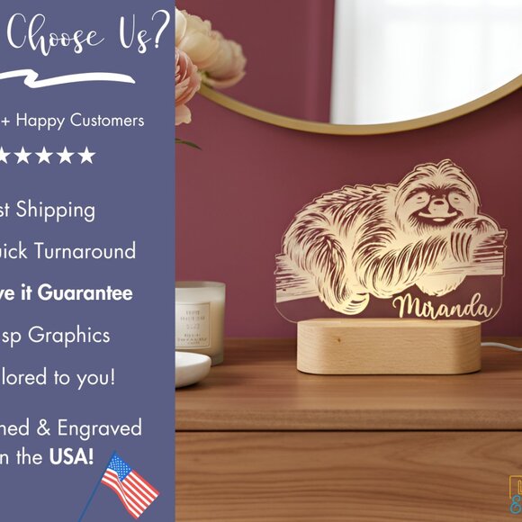 Sloth Night Light – Personalized LED Room Decor for Kids - Picture 4 of 8